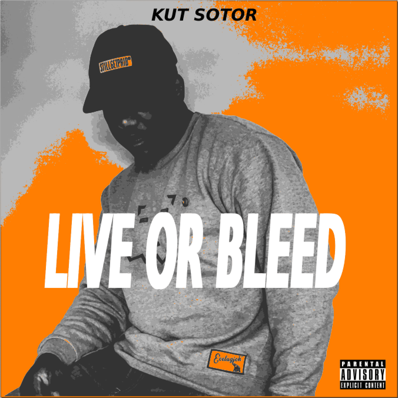Album cover featuring a man in a cap with bold orange and white text.
